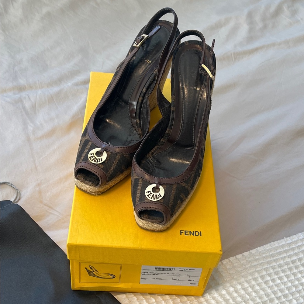 Fendi Zucca Canvas Peep-Toe Slingback Espadrilles
